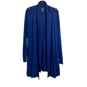 White House Black Market Navy Blue Draped Open-Front Long Cardigan – Size L